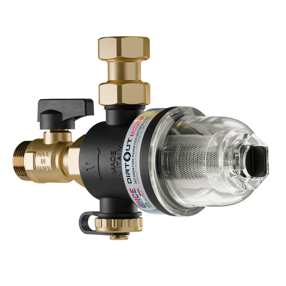 DirtOUT COMPACT | Desfangador magnético bajo caldera cámara de decantación transparente, imanes extraíbles con superficie aumentada, alta eficiencia de filtración