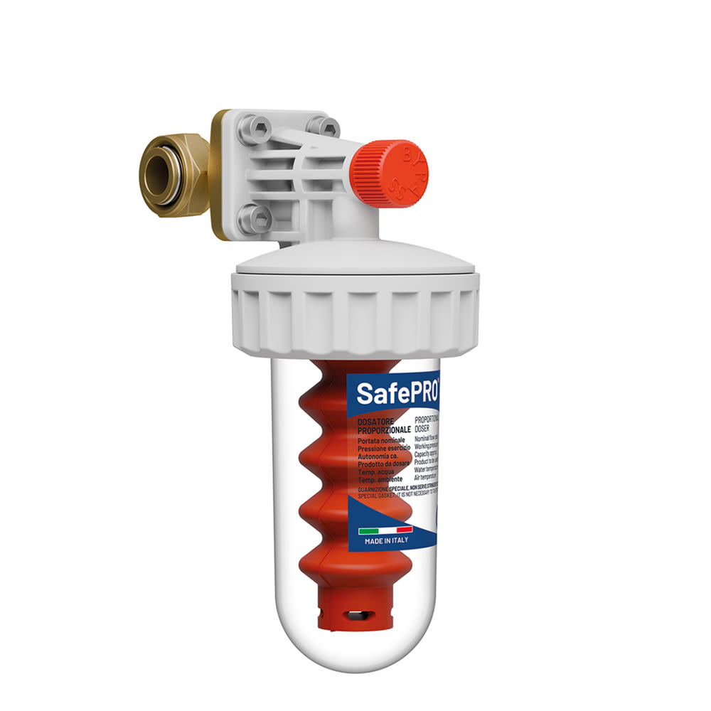 SafePRO GYRO | Por polifoszfát adagoló forgatható csatlakozásokkal háztartási használatra, ivóvíz kezelésére gyártott készülék