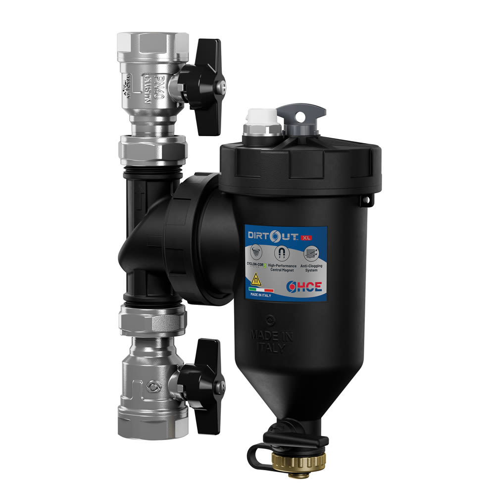 DirtOUT XL - DF100 | DEFANGATORE MAGNETICO MULTIFUNZIONE PER CALDAIE E POMPE DI CALORE in polimero, con valvola a sfera e attacchi ff (mod.df100)