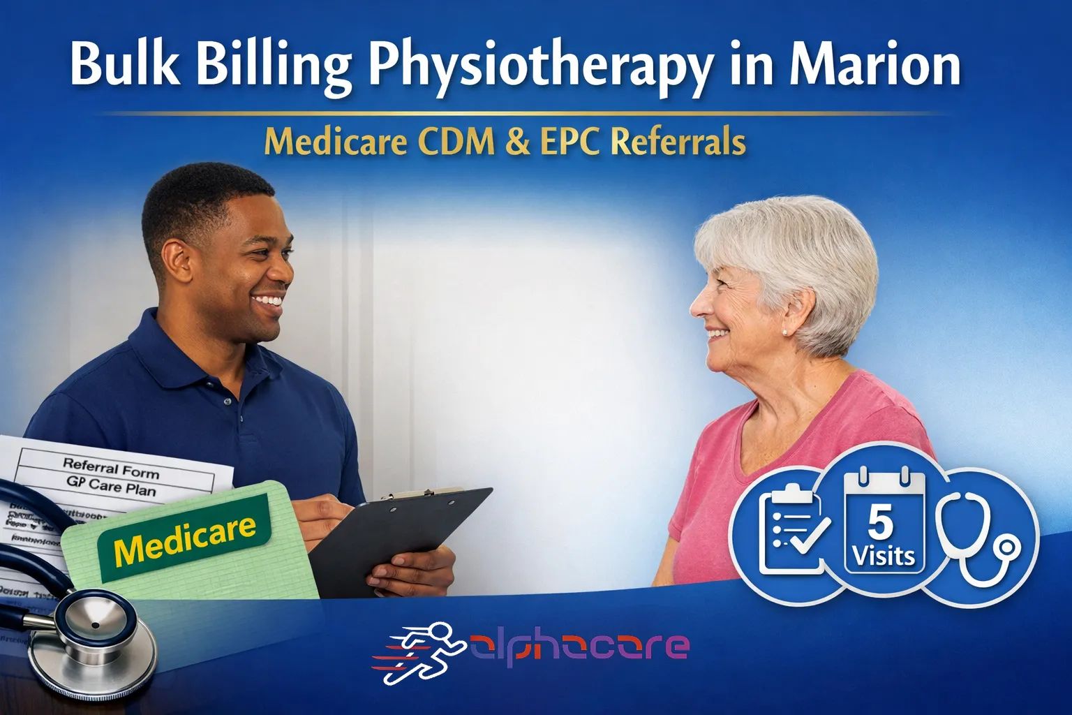 Bulk billing physiotherapy consultation at AlphaCare Physio in Marion with Medicare CDM referral