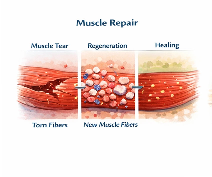 Muscle strain healing and regeneration