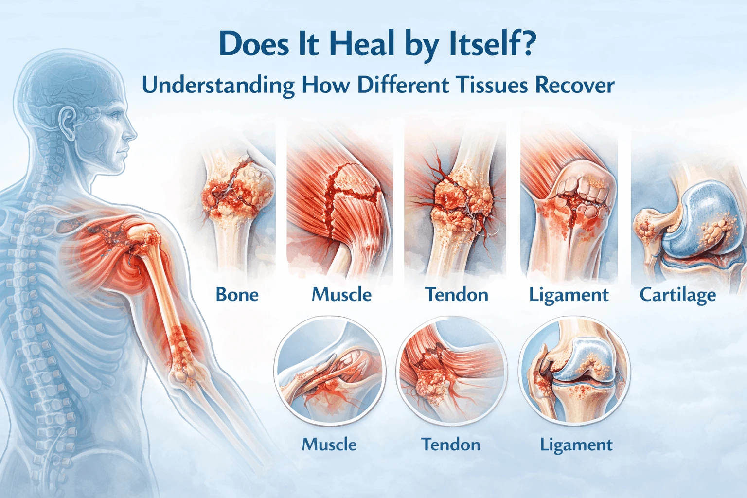 Medical illustration comparing healing rates of different body tissues