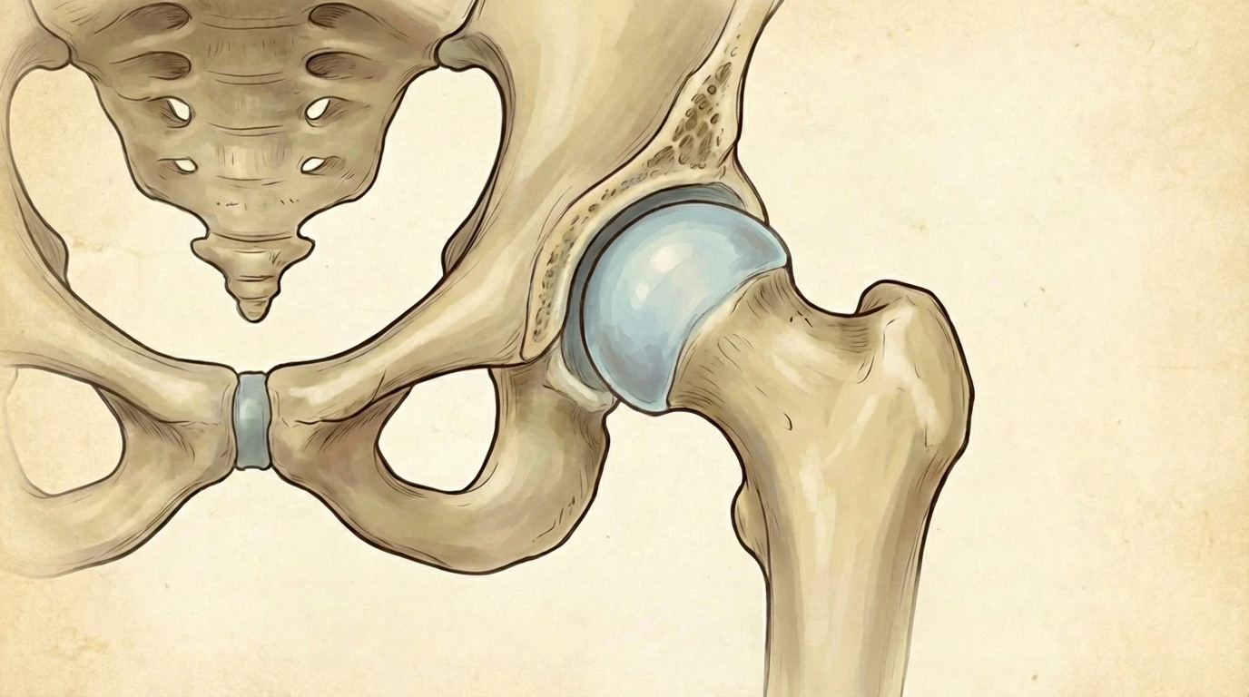 Simple hip joint diagram showing the femoral head and acetabulum