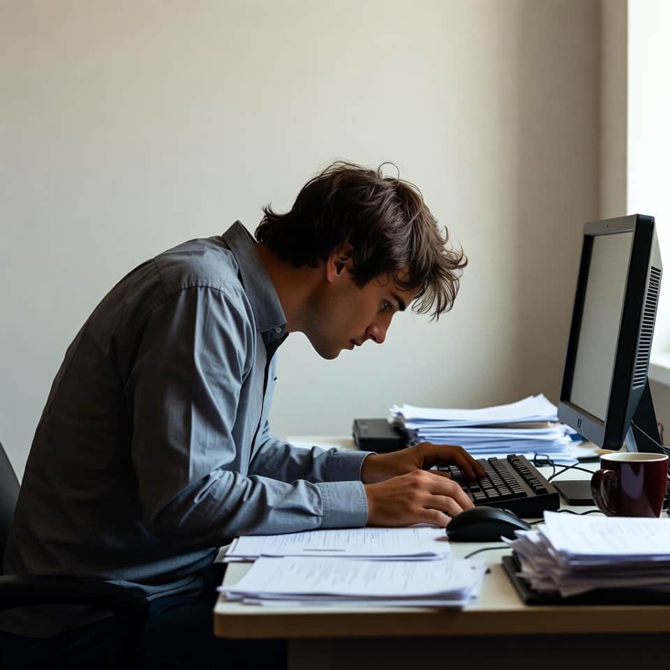 Office worker alternating posture and movement at a desk