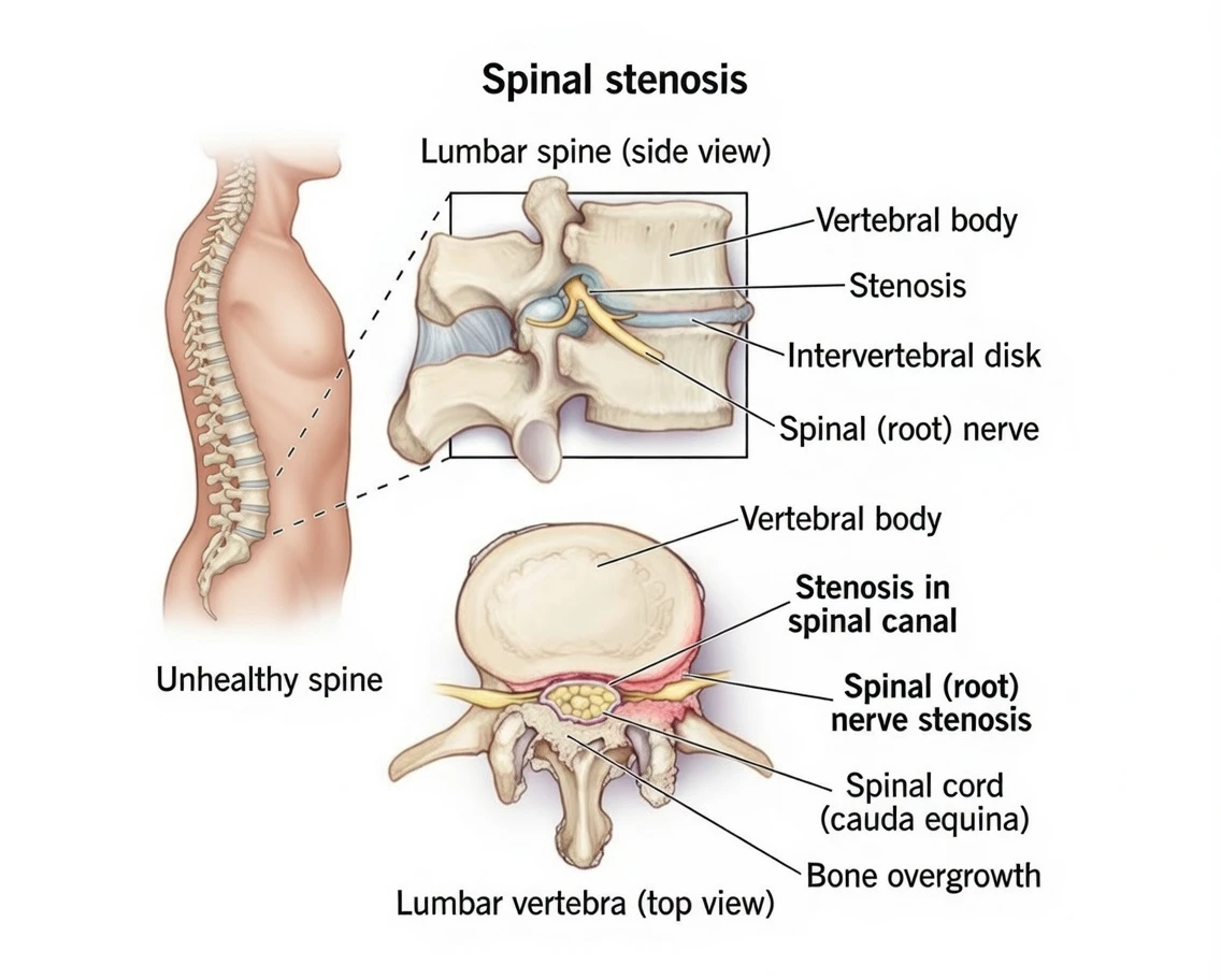 Spinal canal narrowing illustration