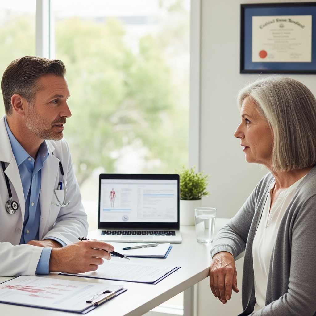 GP and patient discussing a Chronic Disease Management plan in a medical consultation