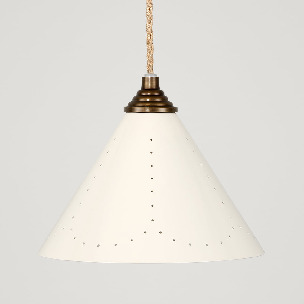 VESPER Conical Pendant Light - Cream Enamel & Antique Brass