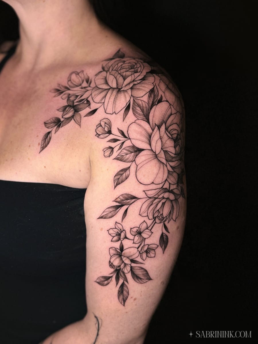 Floral Tattoo Peony Shoulder Calgary Sabrina Zimmer G3eqxm