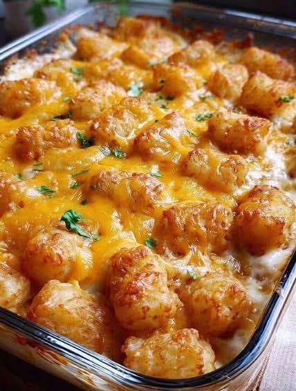 Finished cheesy tater tot casserole