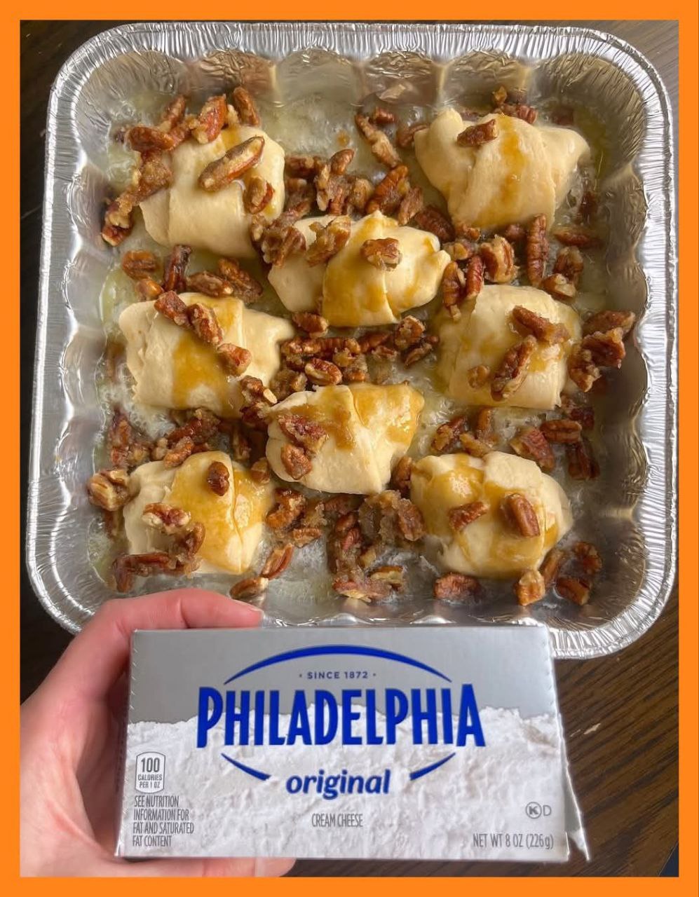 Finished dish of Pecan Cream Cheese Rolls