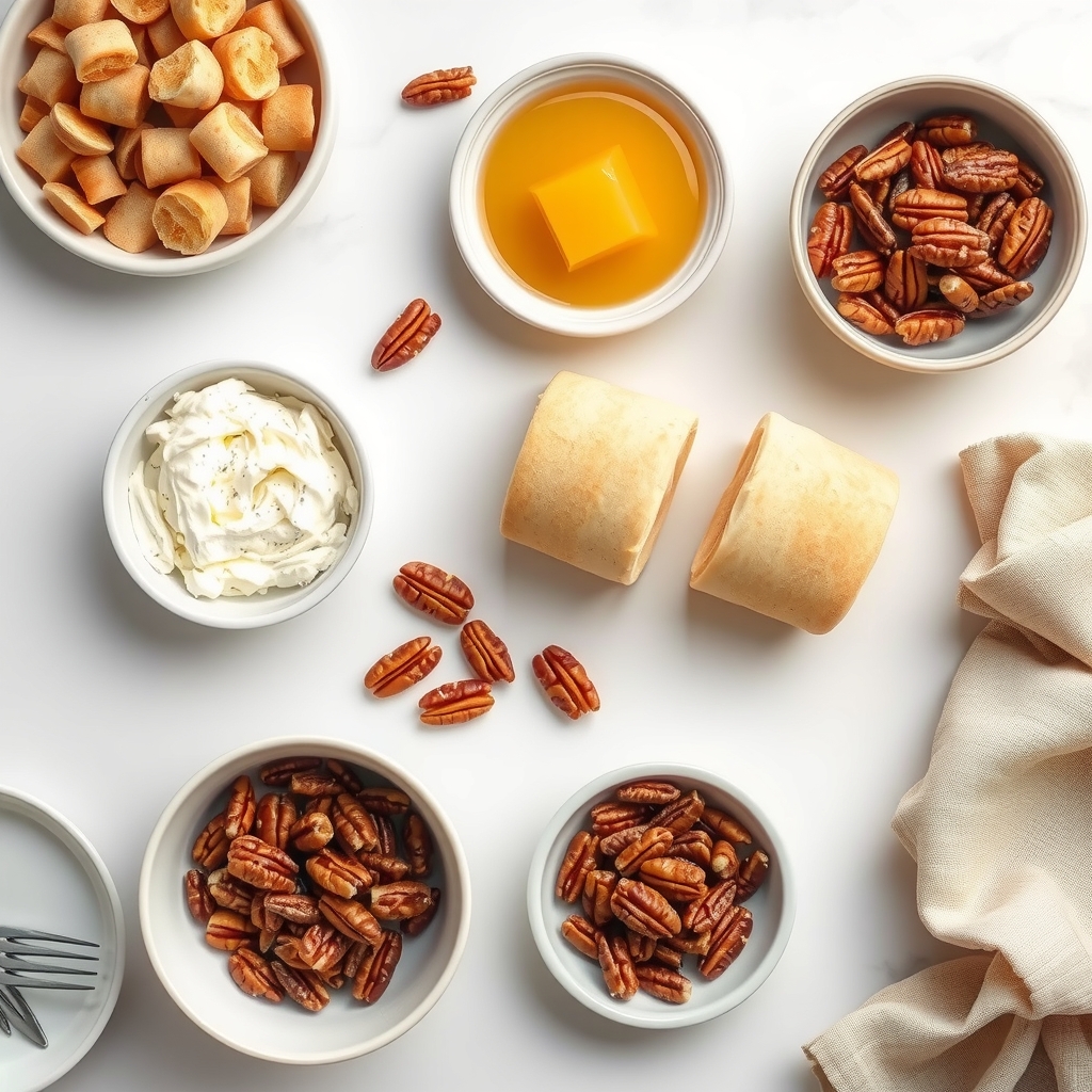 Ingredients layout for Pecan Cream Cheese Rolls