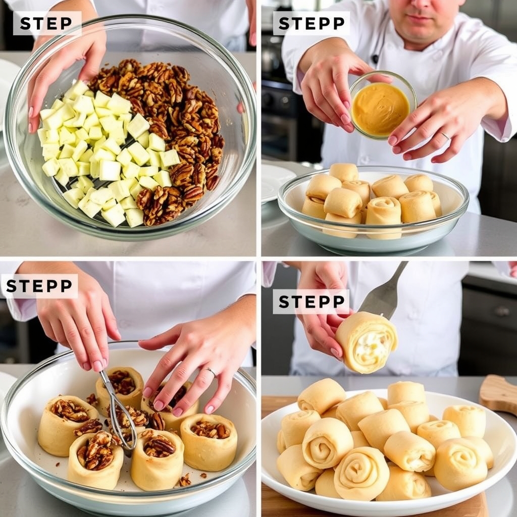 Cooking process of making Pecan Cream Cheese Rolls