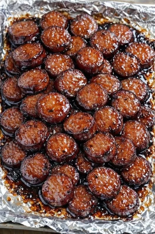 finished dish of brown sugar kielbasa