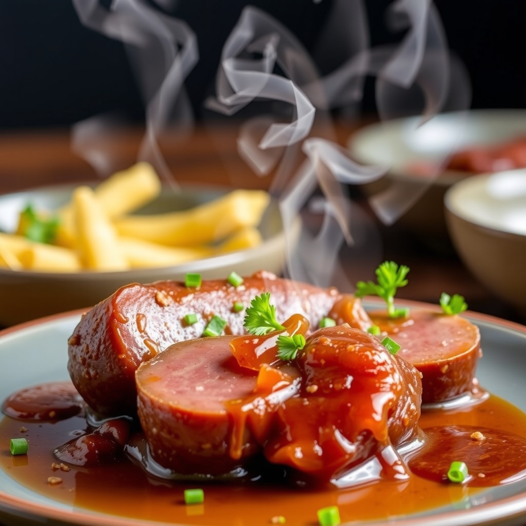 final plated dish of brown sugar kielbasa