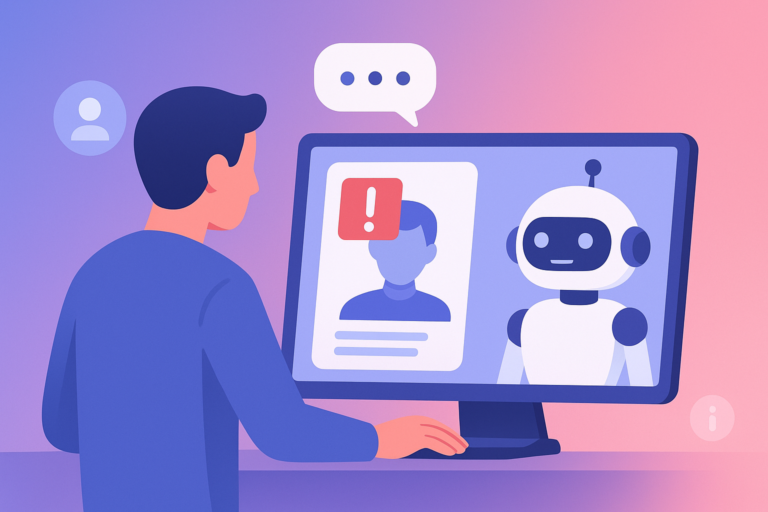 Illustration of AI impersonation scam using fake digital identities