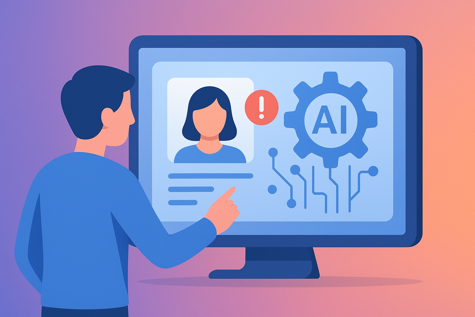 AI identity fraud concept with digital face and data overlays