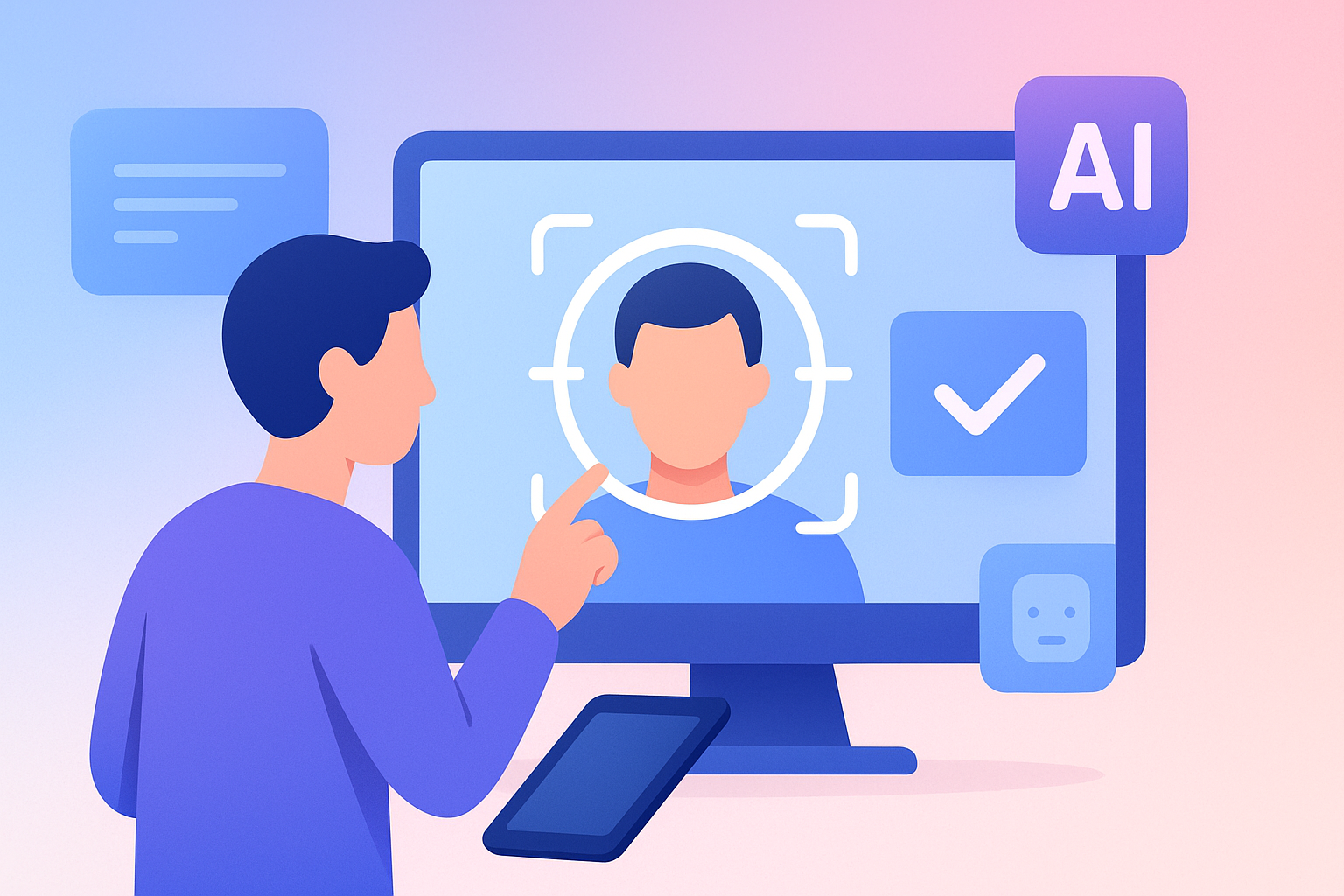 Biometric identity verification technology scanning a human face