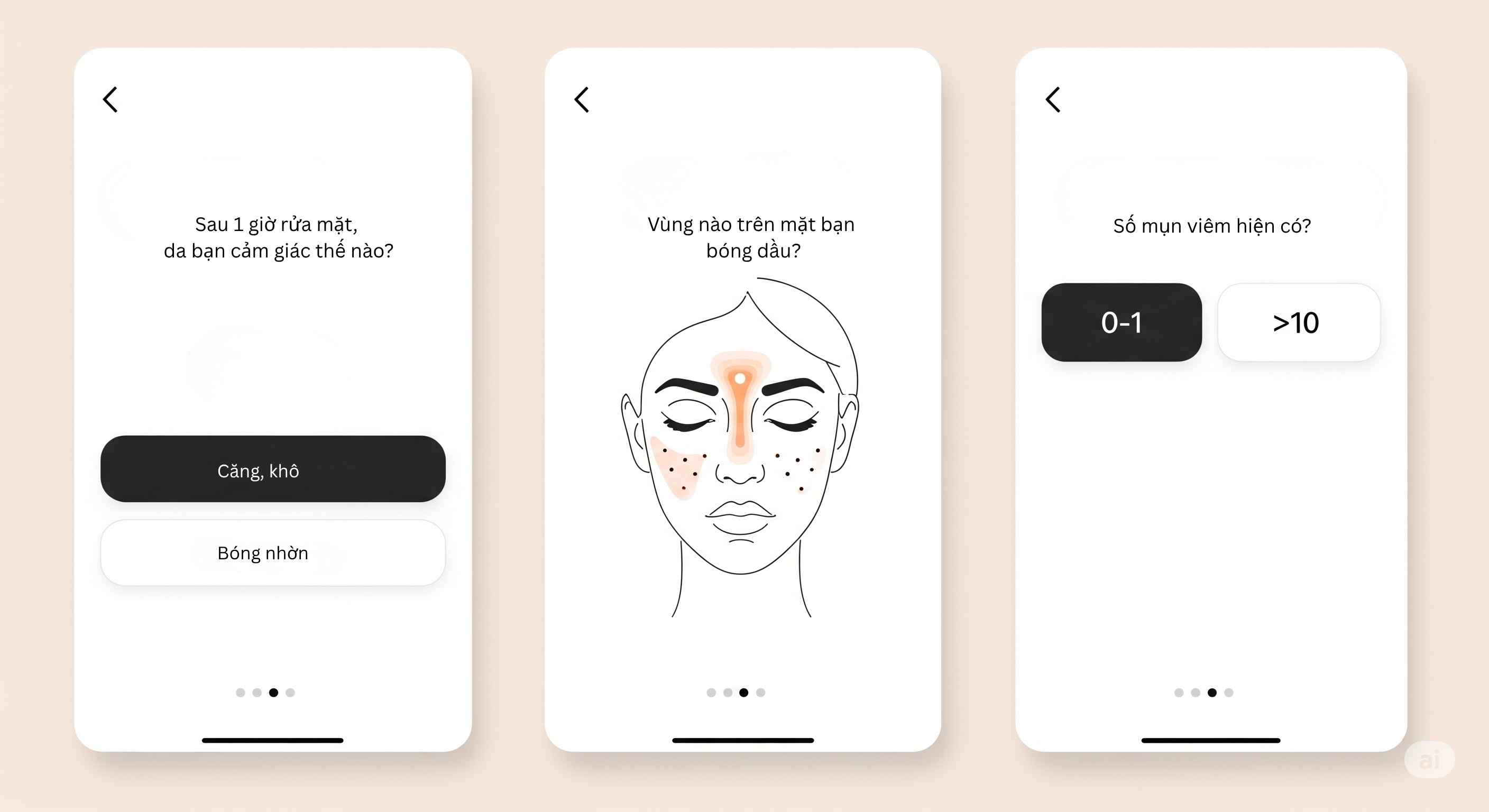 Bài trắc nghiệm trong app giúp phân loại da dầu, da khô, da hỗn hợp.