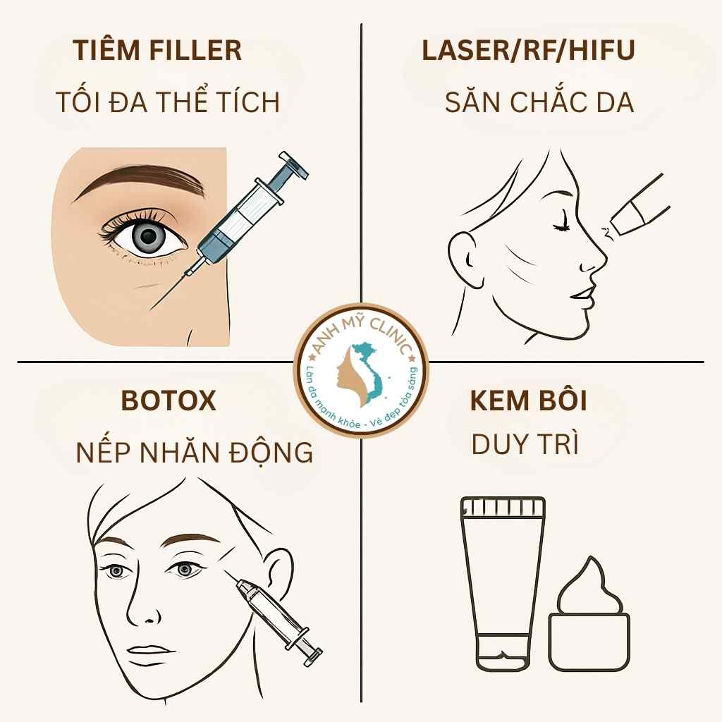Sơ đồ minh họa phương pháp tiếp cận đa mô thức trong điều trị và xóa rãnh lệ hiệu quả.