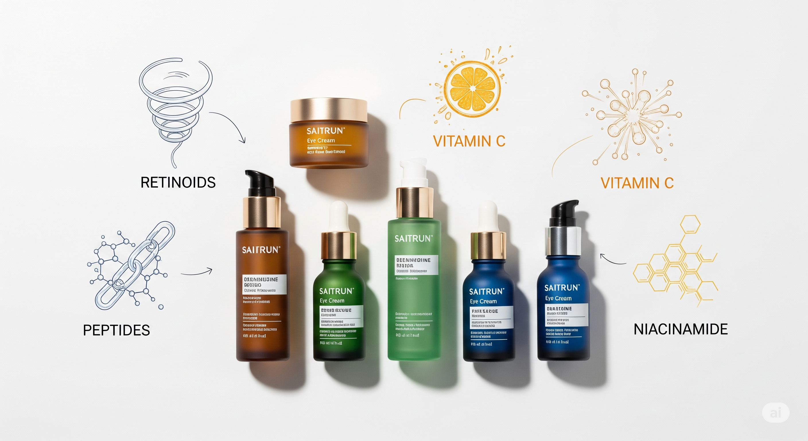  Các hoạt chất vàng như Retinoids, Vitamin C, Peptides trong các sản phẩm kem bôi giúp hỗ trợ và duy trì hiệu quả xóa rãnh lệ tại nhà. 