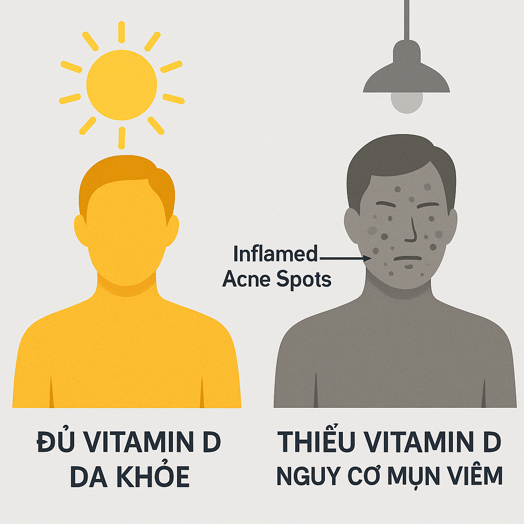  Mối liên hệ giữa lối sống thiếu tiếp xúc ánh nắng, gây thiếu vitamin D và nguy cơ mụn trứng cá. 