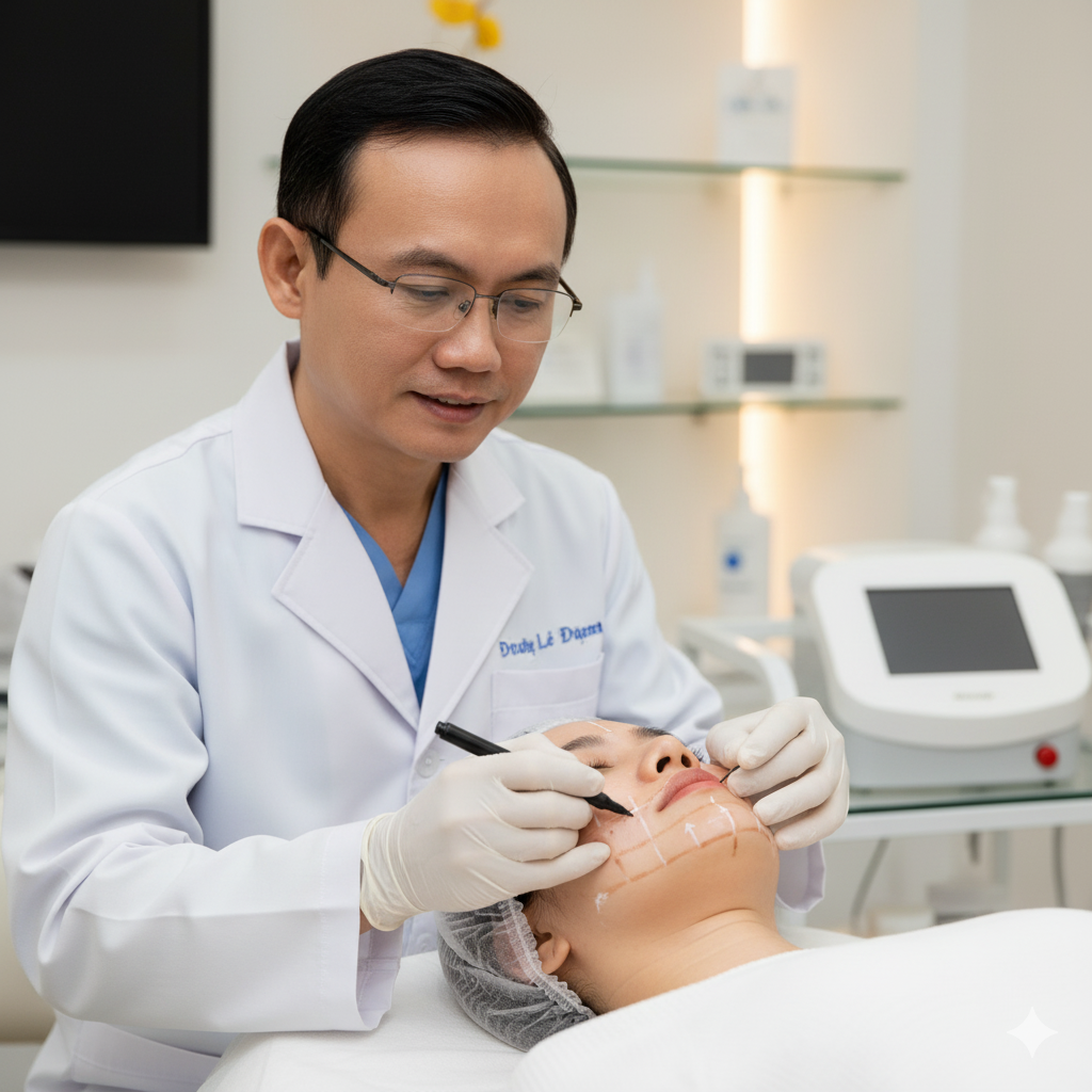 quy-trinh-hifu-chuan-y-khoa-anh-my-clinic_oepz1g.png Bác sĩ Trương Lê Đạo trực tiếp thăm khám và định vị vùng điều trị để đảm bảo liệu trình HIFU tại Phòng Khám Da Liễu Anh Mỹ diễn ra an toàn, chính xác.