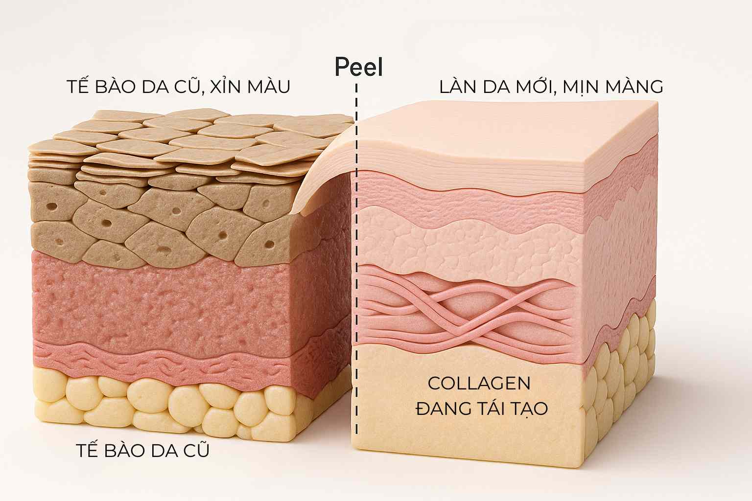 Cơ chế tái tạo collagen và làm mới làn da của phương pháp peel da hóa học.
