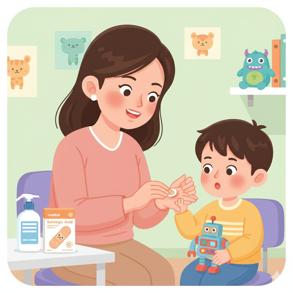 Phụ huynh xử lý mụn cóc ở trẻ em bằng miếng dán acid salicylic nhẹ