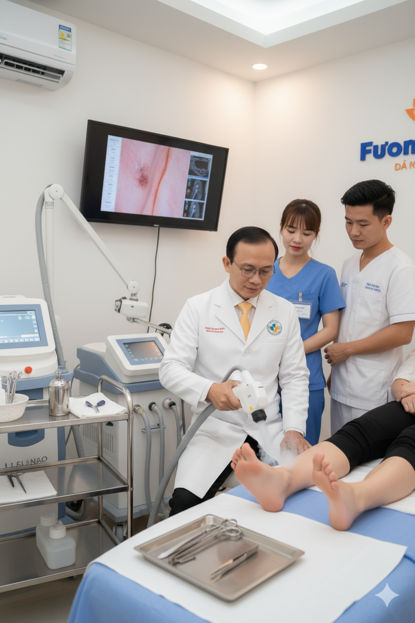 Hình ảnh dịch vụ điều trị mụn cóc bằng công nghệ laser và áp lạnh tại Phòng Khám Da Liễu Anh Mỹ