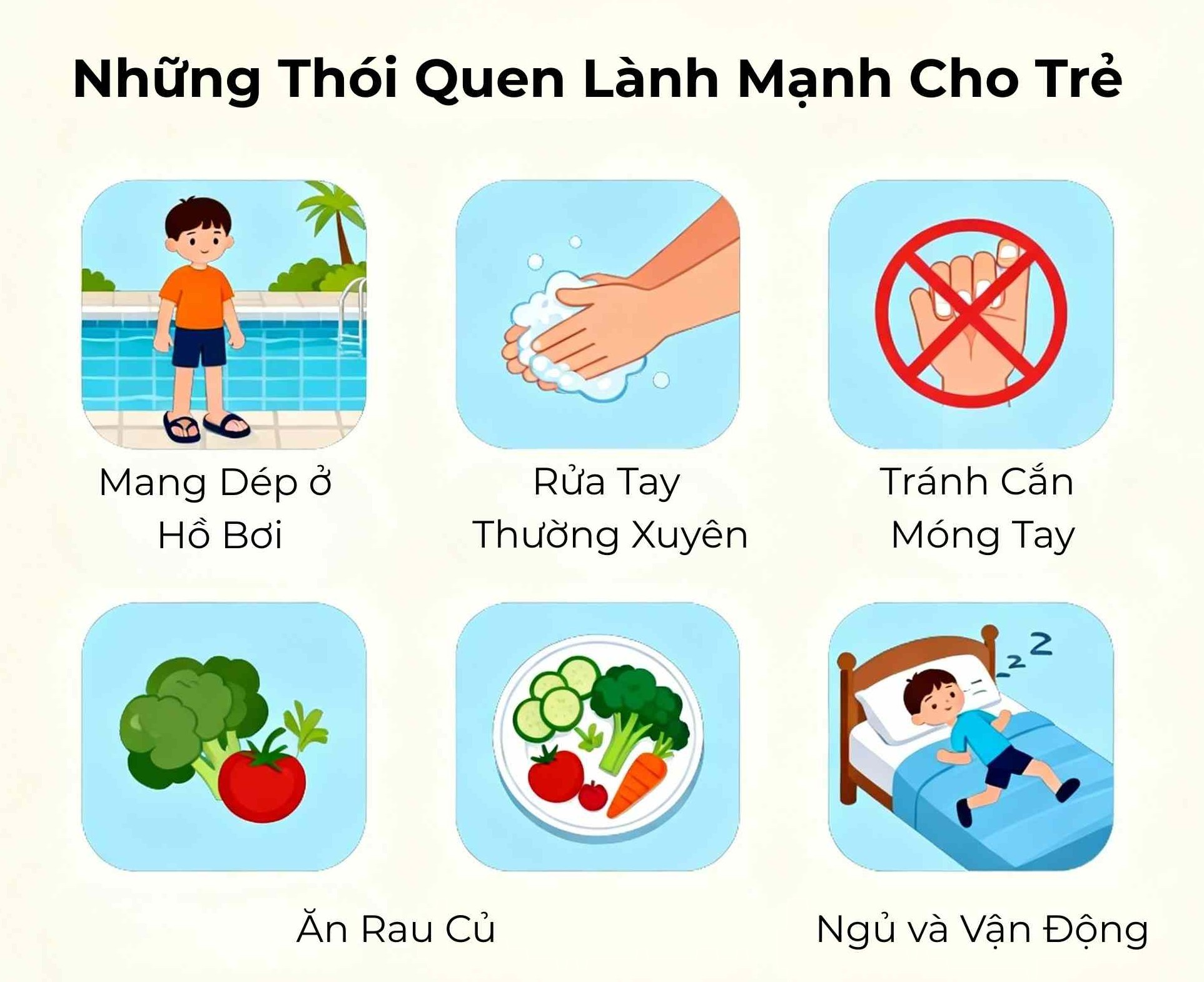 Minh họa các biện pháp phòng ngừa mụn cóc tái phát: vệ sinh, giày dép, không cắn móng tay, tăng sức đề kháng
