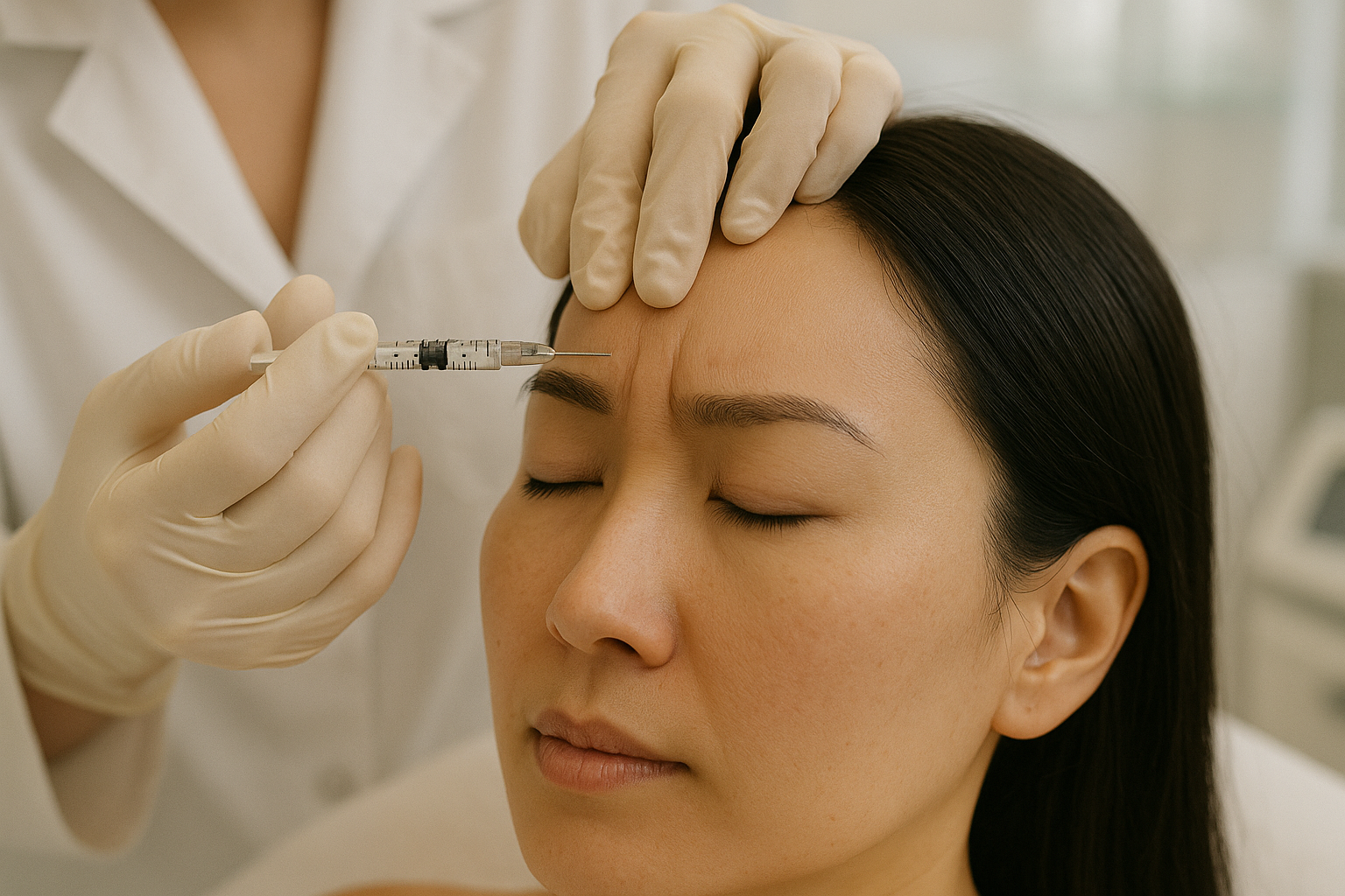 Khách hàng được tiêm Botox để xóa nhăn vùng trán tại Phòng Khám Da Liễu Anh Mỹ