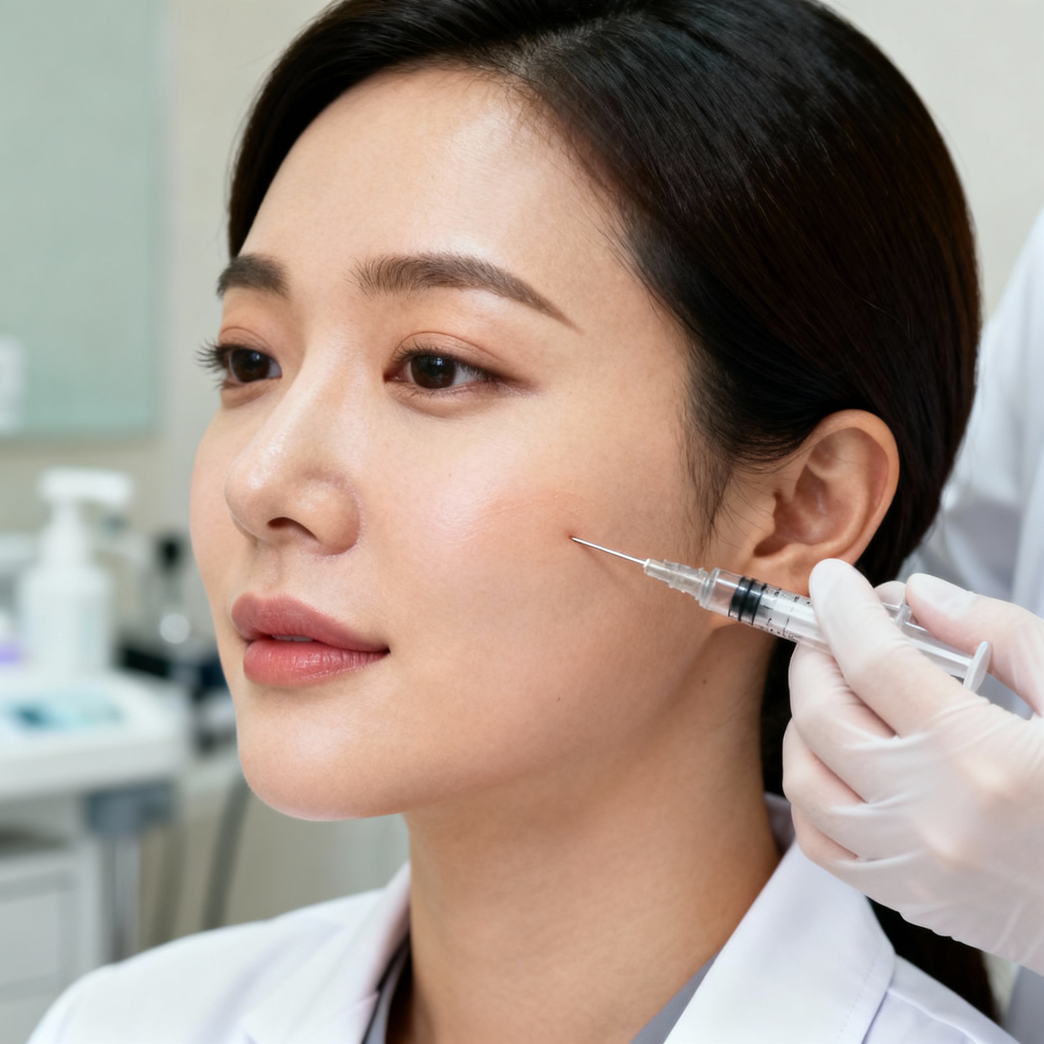 Khách hàng được tiêm filler Hyaluronic Acid để tái tạo đường nét gương mặt tại Anh Mỹ Clinic