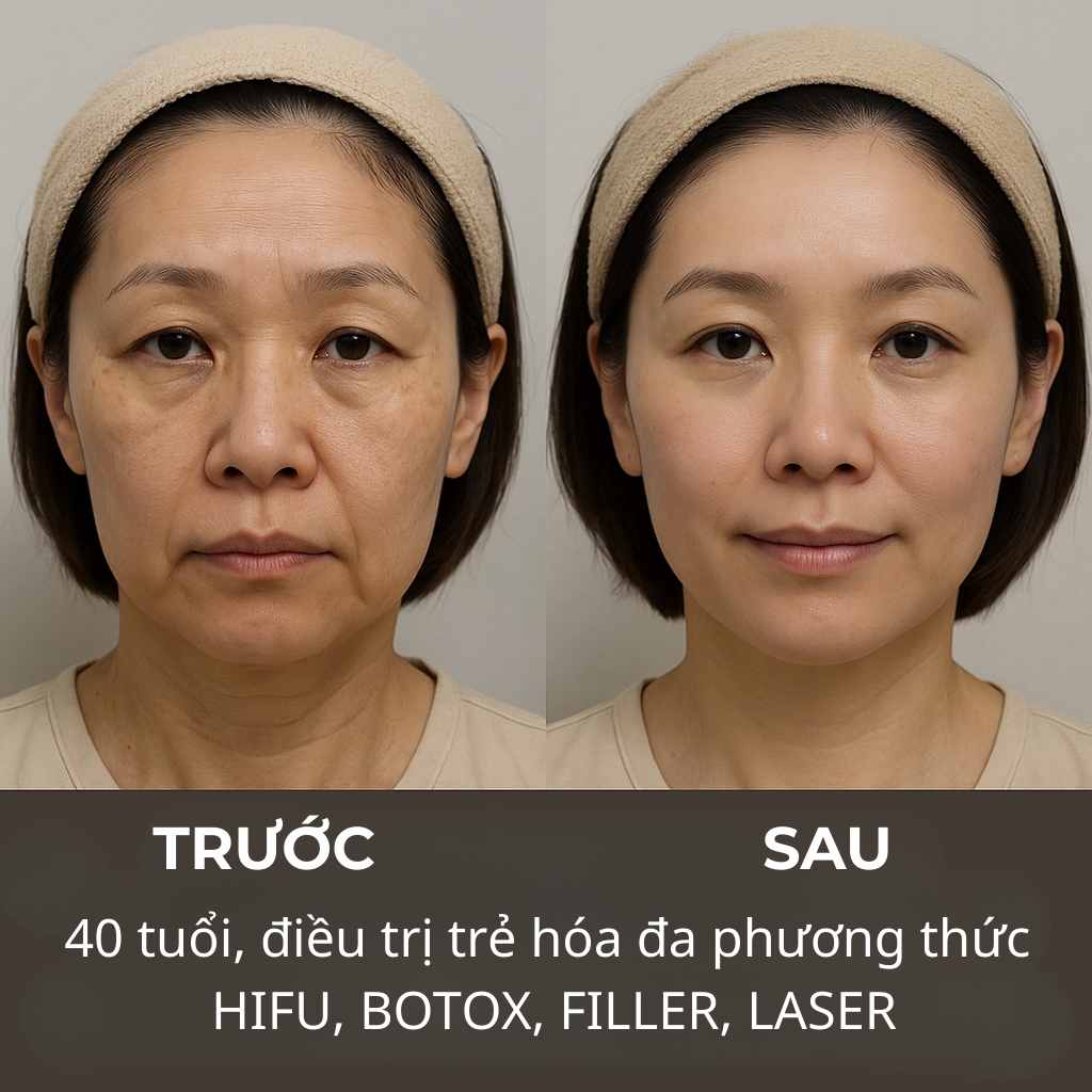 So sánh trước và sau khi trẻ hóa da bằng HIFU, Botox, Filler và Laser tại Phòng Khám Da Liễu Anh Mỹ