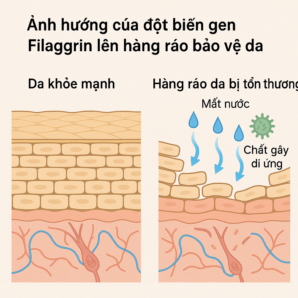 So sánh da bình thường và da mang đột biến filaggrin.