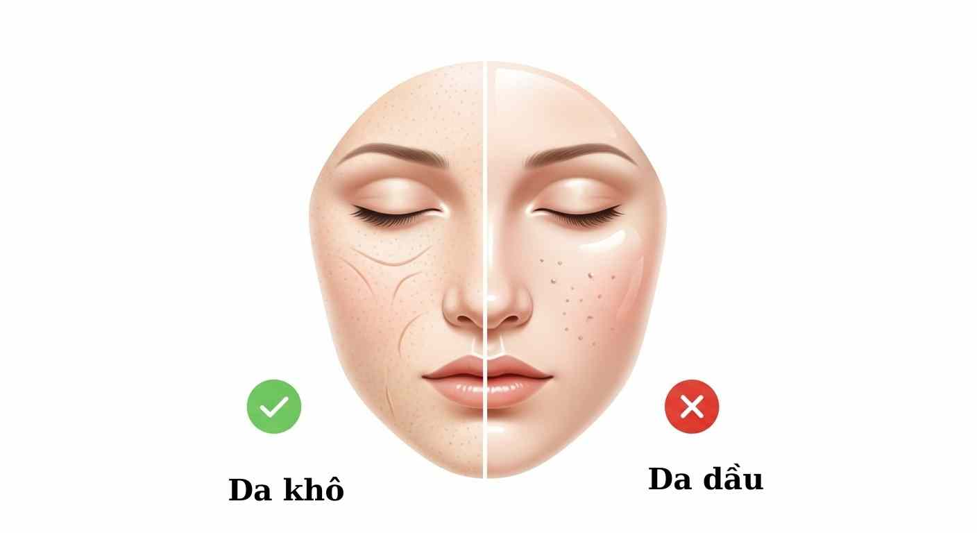 So sánh da khô và da dầu khi thực hiện slugging.