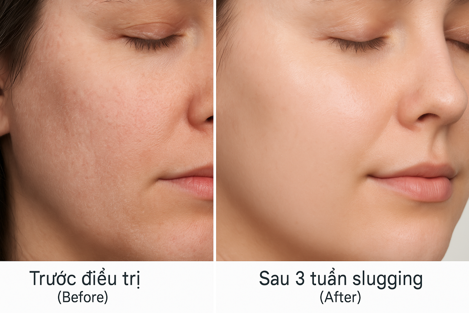 Ảnh trước – sau của bệnh nhân AD nhẹ được điều trị bằng slugging.
