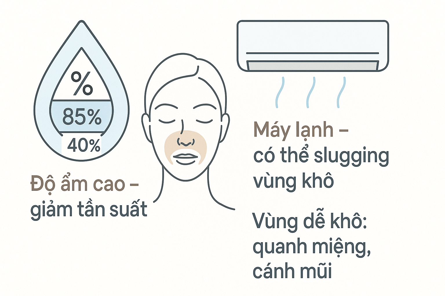 Biểu đồ độ ẩm TP.HCM và vùng da chọn slugging.