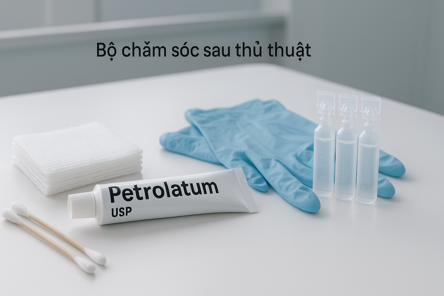 Hộp petrolatum và vùng da sau laser sạch được chăm sóc.