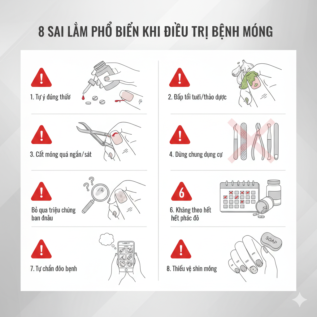 sai-lam-dieu-tri-benh-mong-bs-truong-le-dao_juy8ow.png Hình minh họa các sai lầm phổ biến khi tự điều trị bệnh móng – Phòng Khám Da Liễu Anh Mỹ.