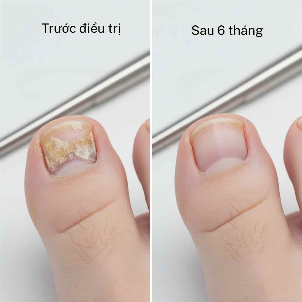ca-lam-sang-nam-mong-bs-truong-le-dao_juqmmq.jpg Hình trước và sau điều trị nấm móng tại Phòng Khám Da Liễu Anh Mỹ – phục hồi móng trong, khỏe, không tái phát.