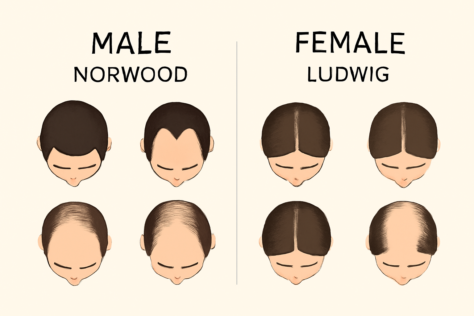 so-sanh-rung-toc-nam-nu_iz7dhx.png Biểu đồ so sánh kiểu rụng tóc nam và nữ theo thang Norwood–Ludwig.