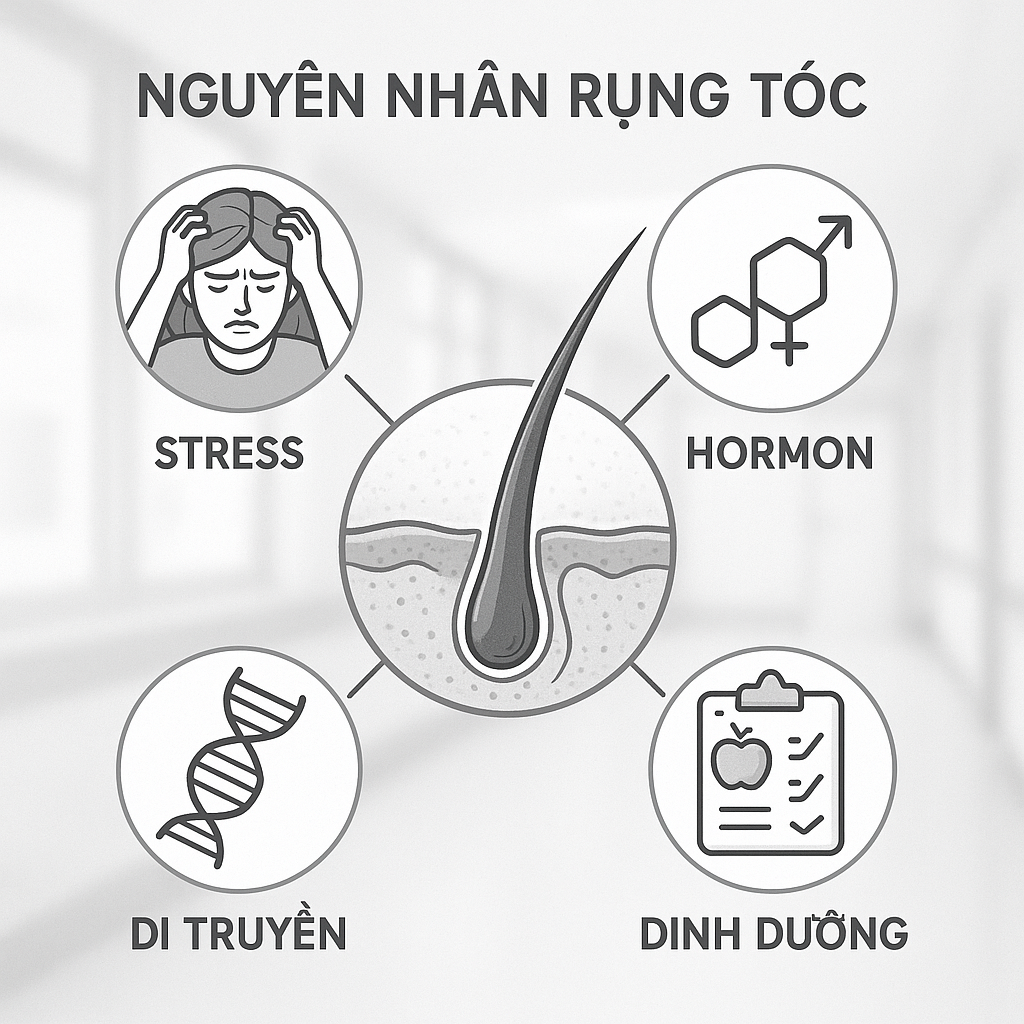 nguyen-nhan-rung-toc-anh-my-clinic_cualdq.png Biểu đồ nguyên nhân rụng tóc phổ biến do di truyền, nội tiết và stress tại Phòng Khám Da Liễu Anh Mỹ