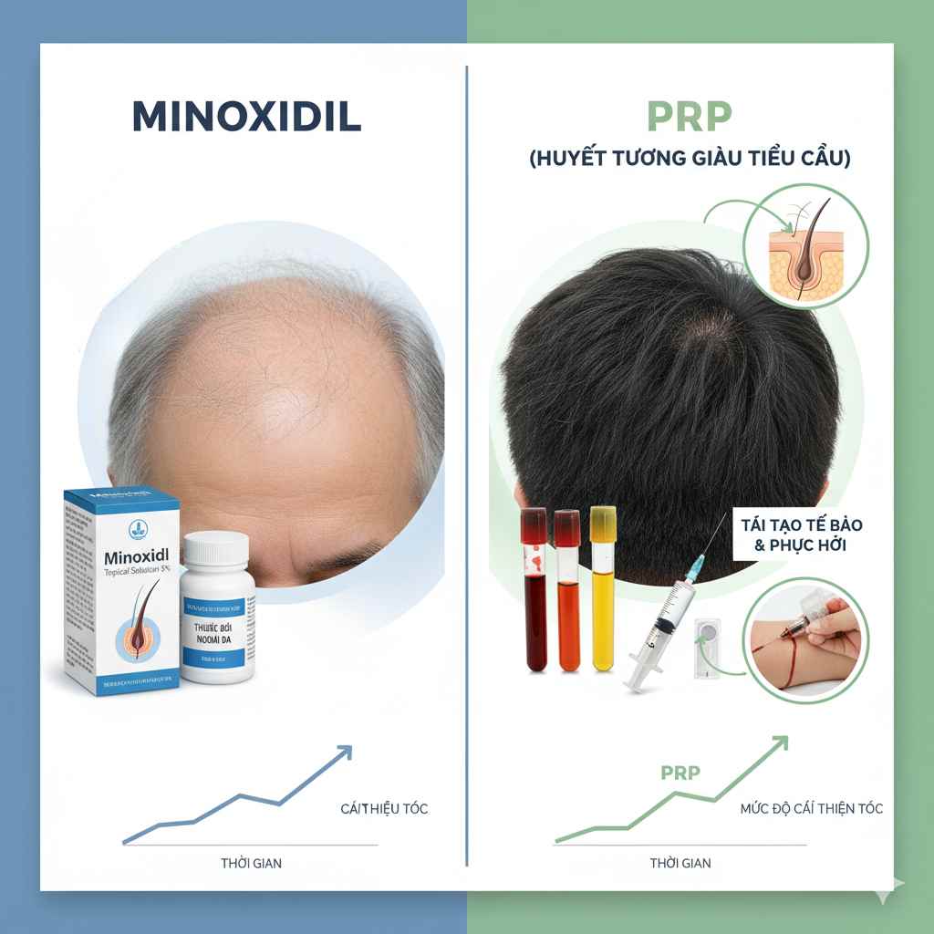so-sanh-minoxidil-prp-anh-my-clinic_cmwged.jpg Hình so sánh song song hiệu quả điều trị rụng tóc bằng Minoxidil và PRP tại Anh Mỹ Clinic