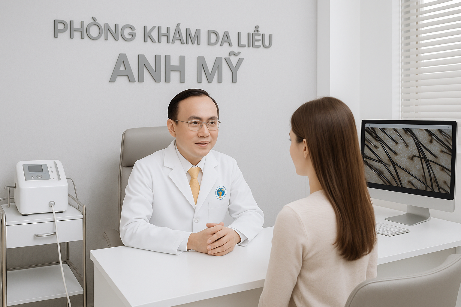 uu-diem-anh-my-clinic-rung-toc._z8v3x4.png Phòng khám Da Liễu Anh Mỹ với trang thiết bị hiện đại, bác sĩ Trương Lê Đạo trực tiếp điều trị rụng tóc tại TP.HCM