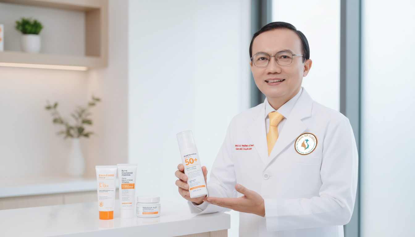 Bác sĩ da liễu tư vấn kết hợp kem chống nắng khi dùng Benzoyl Peroxide để giảm đỏ rát và oxy hóa da.