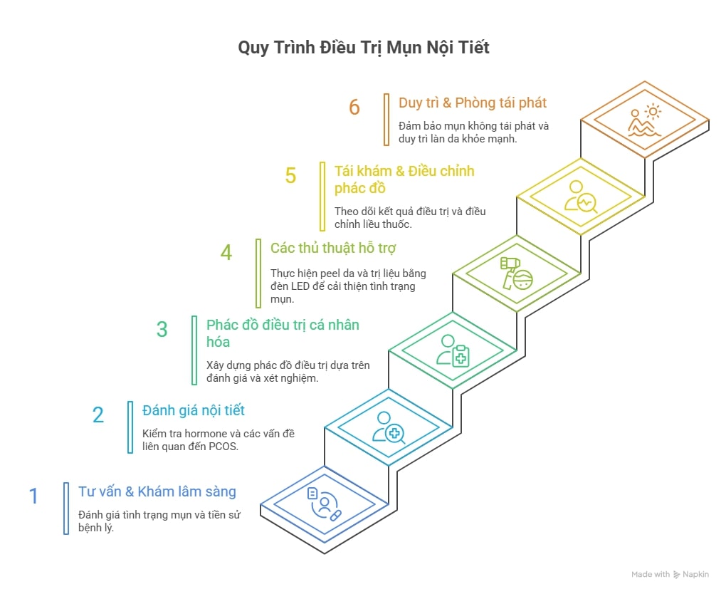 quy-trinh-6-buoc-dieu-tri-mun-anh-my-clinic_jhc28v.jpg Infographic mô tả quy trình 6 bước điều trị mụn nội tiết tuổi dậy thì tại Phòng Khám Da Liễu Anh Mỹ.