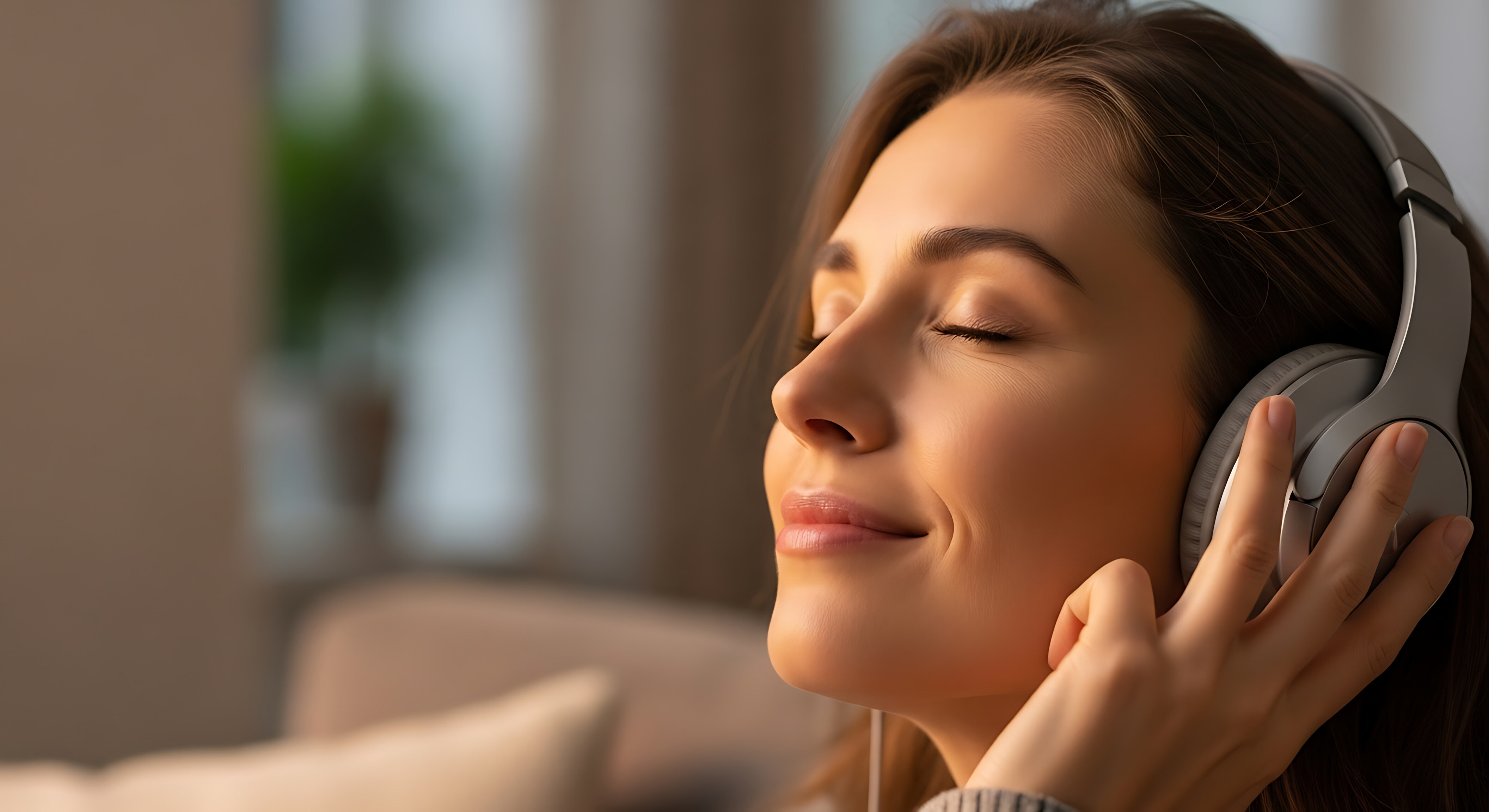 Человек в наушниках. Мягкий свет.