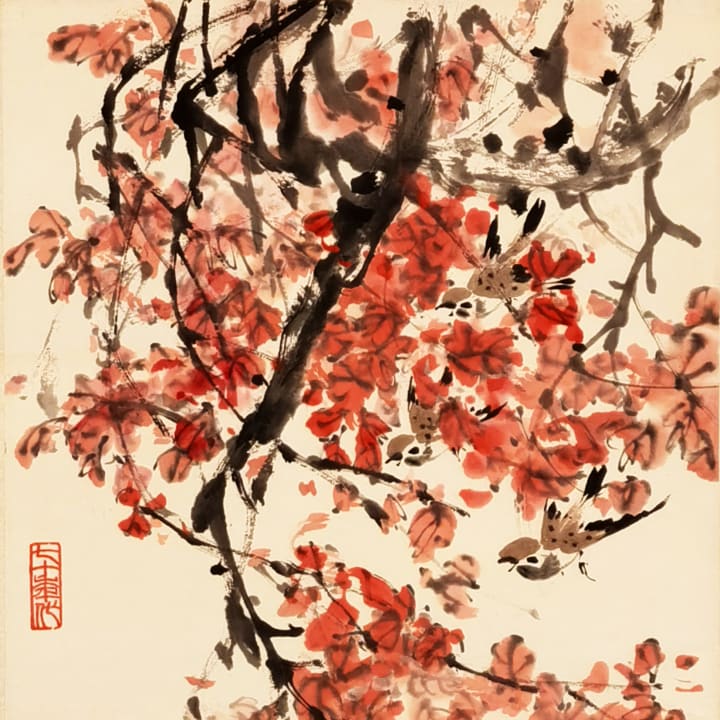 Red Leaves and Sparrow
