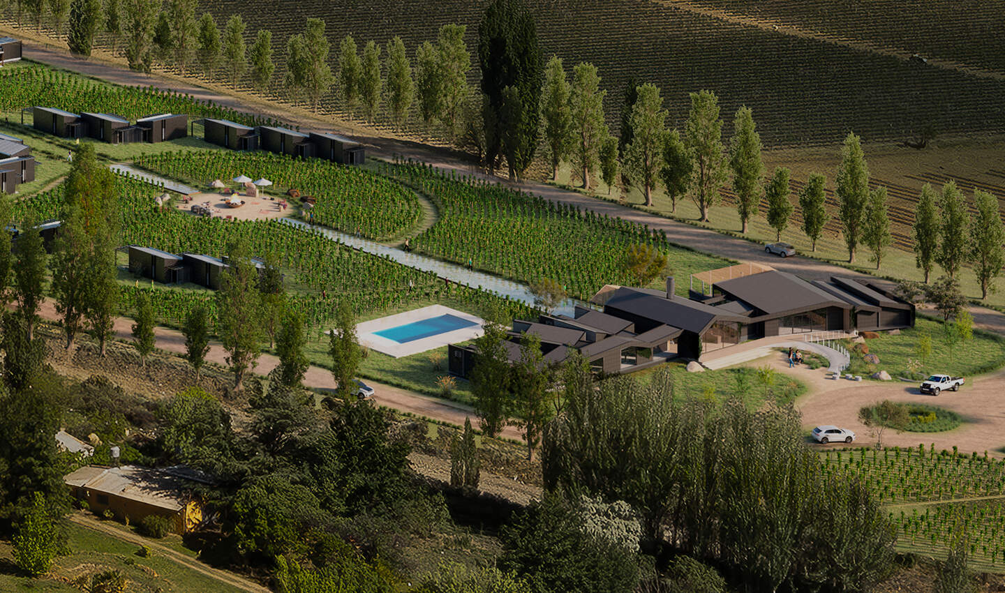 montañas y una piscina