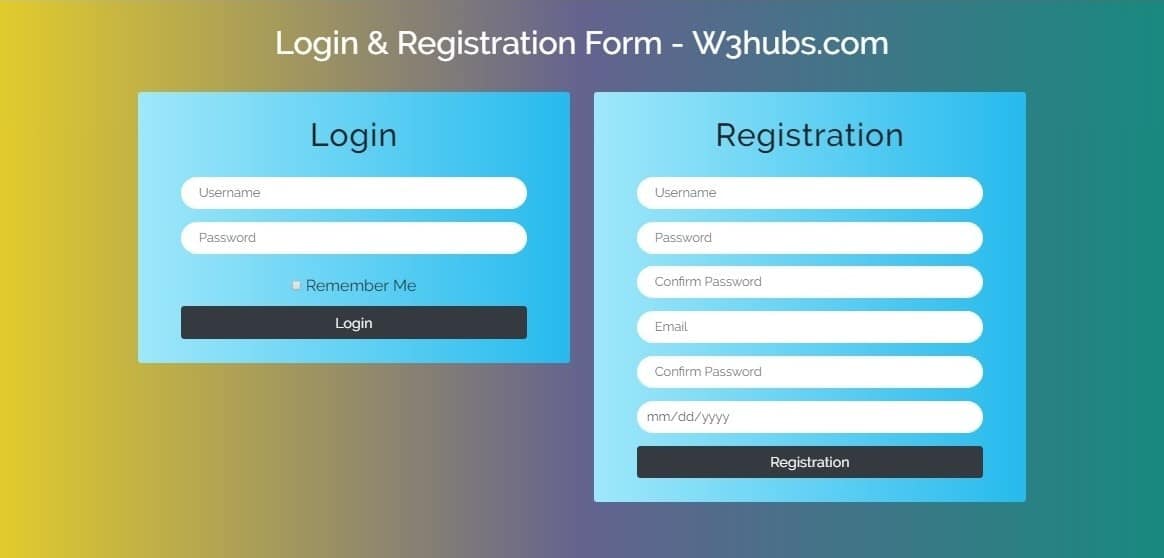 Gradient Color Login And Registration Form In Bootstrap 4